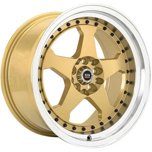 Spec-1 Wheels SPT-21 Gold w/ Machined Lip and Black Rivets 15×9 | 4×100/4×114.3 (SPT21159090GML)