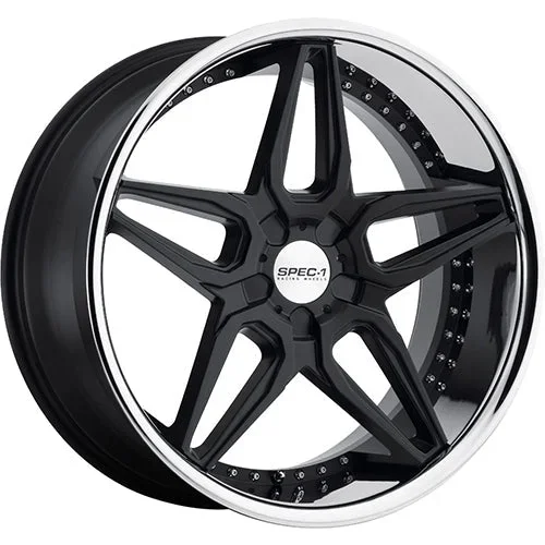Spec-1 Wheels SSL-301 Matte Black w/ Chrome Stainless Steel Lip 22×9 | 5×115 (A0076-22905115+15MB)