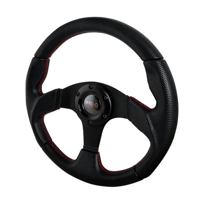Spec-D Steering Wheel (320mm Momo Race Style) 1.5 ” Thick – Black w/ Red Stitch