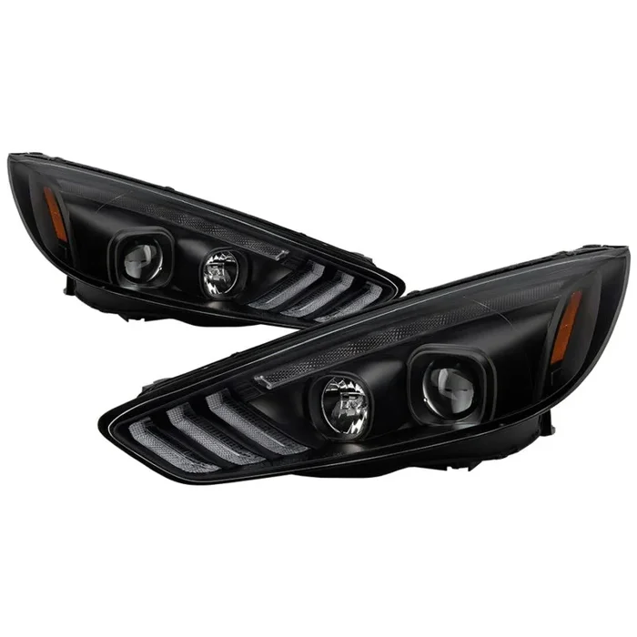 Spyder 15-18 Ford Focus Projector Headlights – Seq Turn Light Bar – Black PRO-YD-FF15-LBSEQ-BK