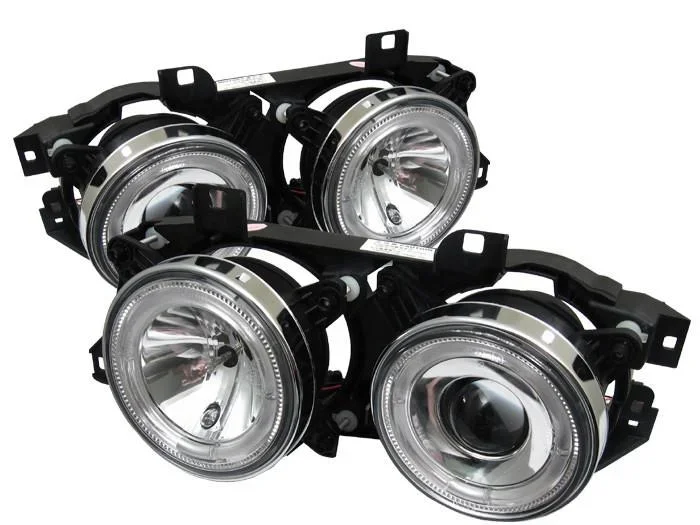 Spyder Auto BMW E34 5-Series 89-94 / BMW E32 7-Series 88-92 Projector Headlights – WILL NOT FIT 750 – LED Halo – Chrome – High H1 (Included) – Low H1 (Included)