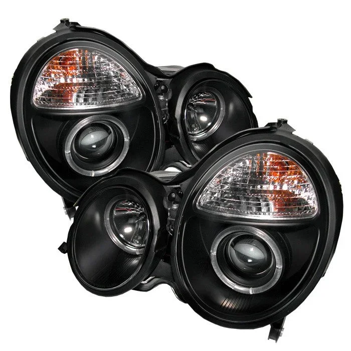 Spyder Projector Headlights Mercedes Benz E-Class (2000-2002) with LED Halo – Black / Chrome
