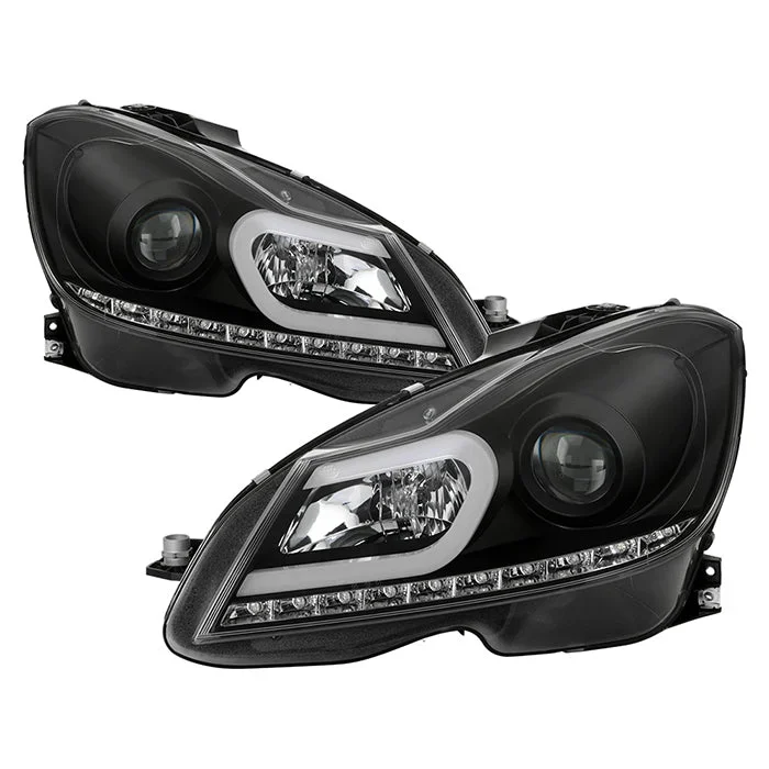 Spyder Projector Headlights Mercedes Benz W204 C-Class (2012-2013) Halogen Model with DRL – Black / Chrome