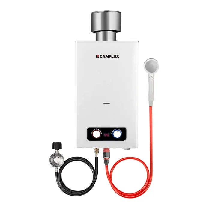Tankless Water Heater, Camplux 2.64 GPM Outdoor Propane Gas Water Heater with 4.33 ” Rain Cap, Camping Shower, White