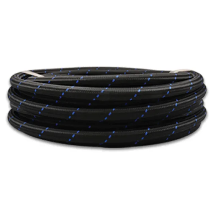Vibrant -6 AN Two-Tone Black/Blue Nylon Braided Flex Hose – 20 foot roll (11976B)