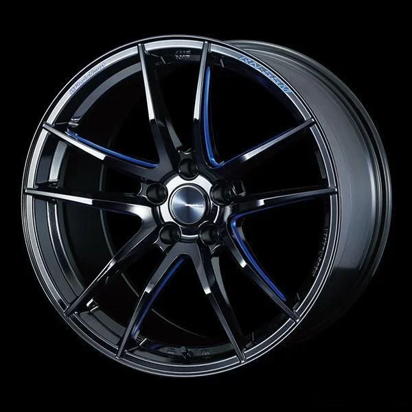 WedsSport RN-55M Gloss Black with Blue Milled Spoke Accents 18×9 | 5×114.3 (72963)