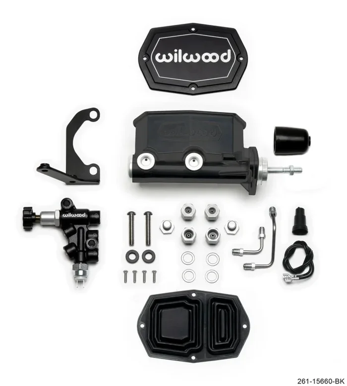 Wilwood Compact Tandem M/C – 15/16in Bore w/RH Bracket and Valve (Pushrod) – Black