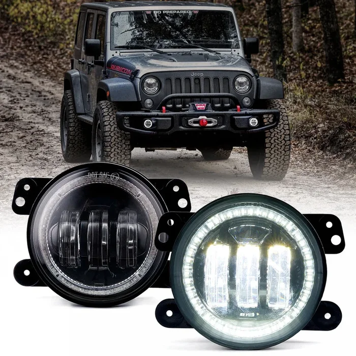 Xprite 4 Inch Halo LED Fog Lights Jeep Wrangler JK 2 / 4 Door (07-18) [Escapade Series] Multiple Color Options