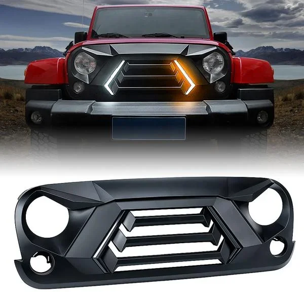 Xprite Grille Jeep Wrangler JK/JKU (2007-2018) Angry Grille Vader Series w/ Turn Signal & LED Lights