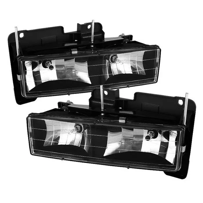 Xtune Crystal Headlights Chevy C/K Series 1500/2500/3500 (88-99) Black or Smoke w/ Amber Turn Signal Light