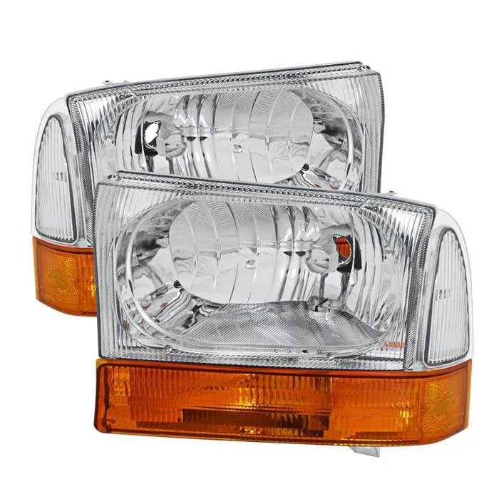 Xtune Crystal Headlights Ford F250/F350/F450 Superduty (99-04) [OEM Style] Black or Chrome w/ Amber Corner Lights