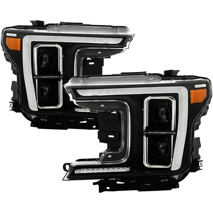 Xtune Full LED Projector Headlights Ford F150 (18-20) [LED Light Bar – Halogen Model] Black or Chrome w/ Amber Turn Signal Light